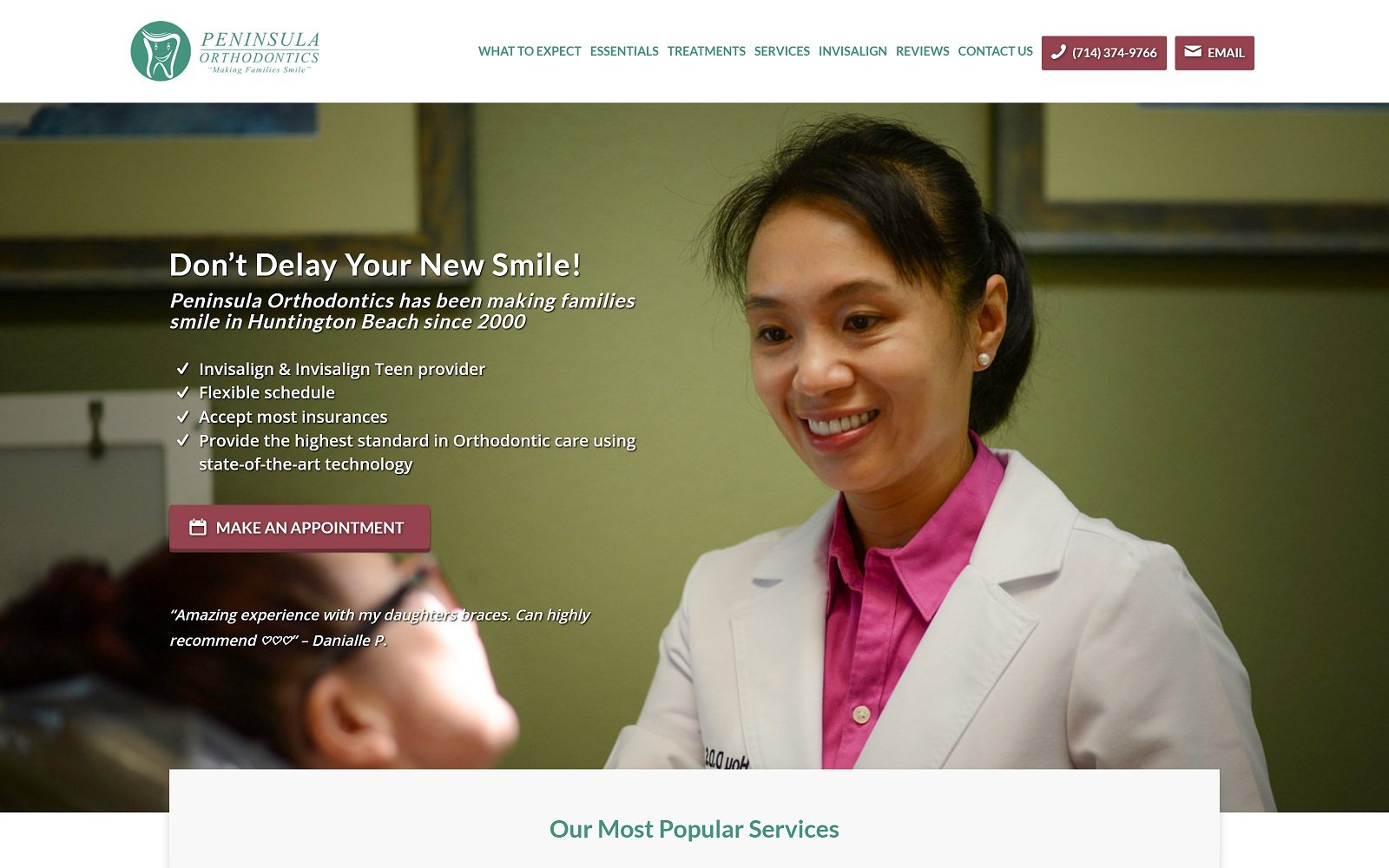 The screenshot of peninsula orthodontics myhborthodontist. Com dr. Judy hou website