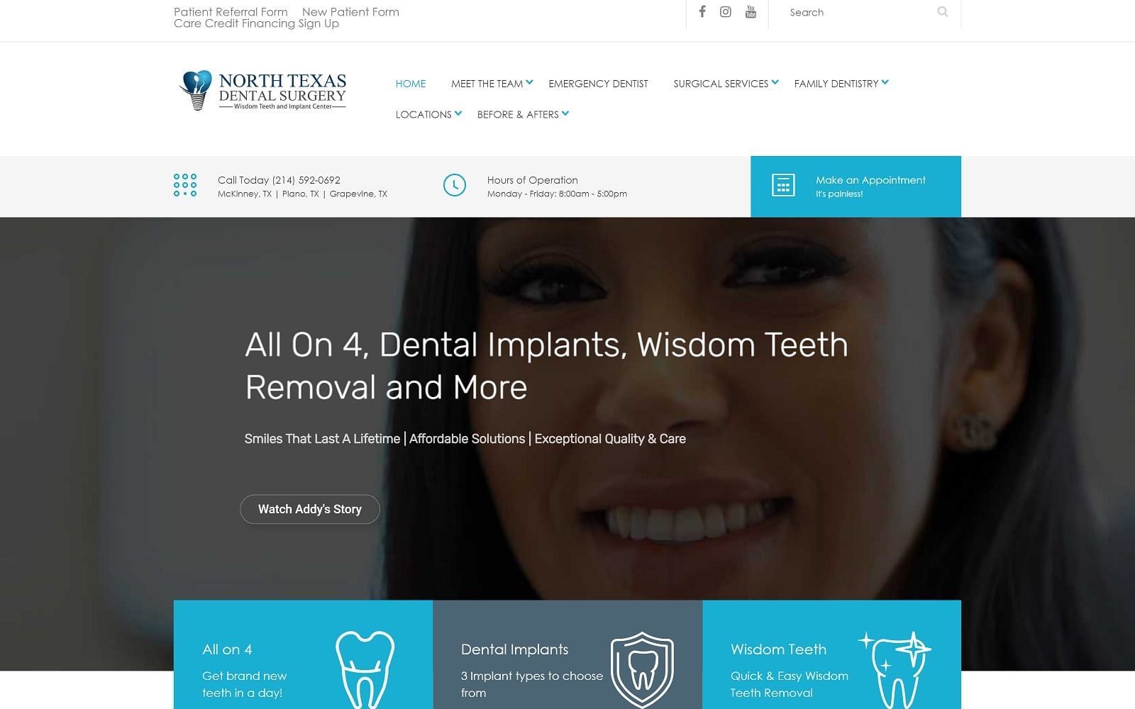 The screenshot of north texas dental surgery wisdom teeth and denture implant center website