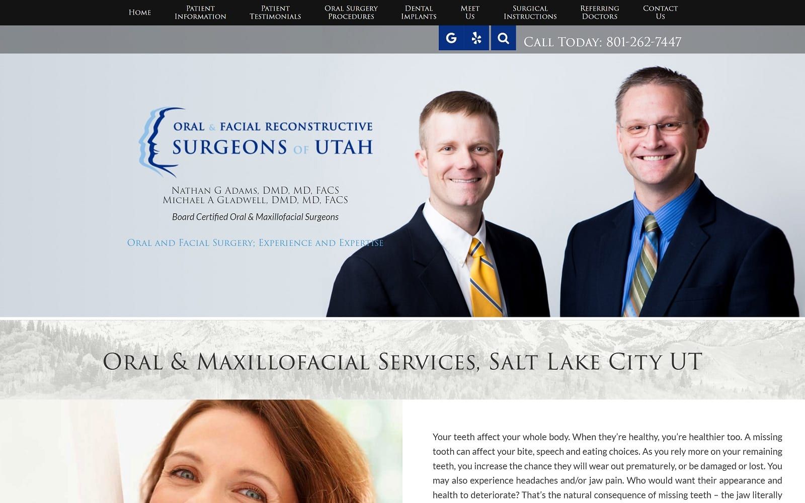 The screenshot of oral & facial reconstructive surgeons of utah ofrsurgeons. Com website