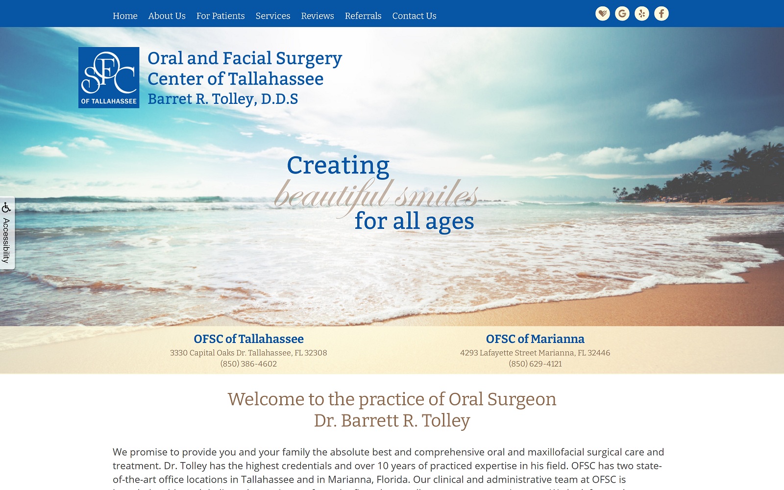 The screenshot of oral & facial surgery center: tolley barrett r dds ofsctallahassee. Com website