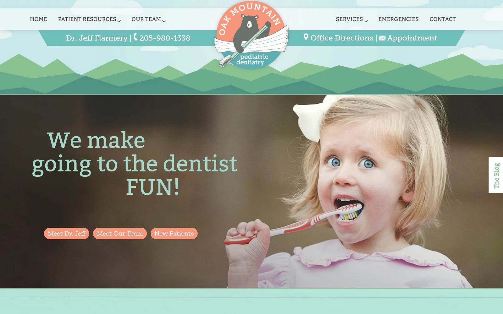 The screenshot of oak mountain pediatric dentistry ompediatricdentistry. Com website