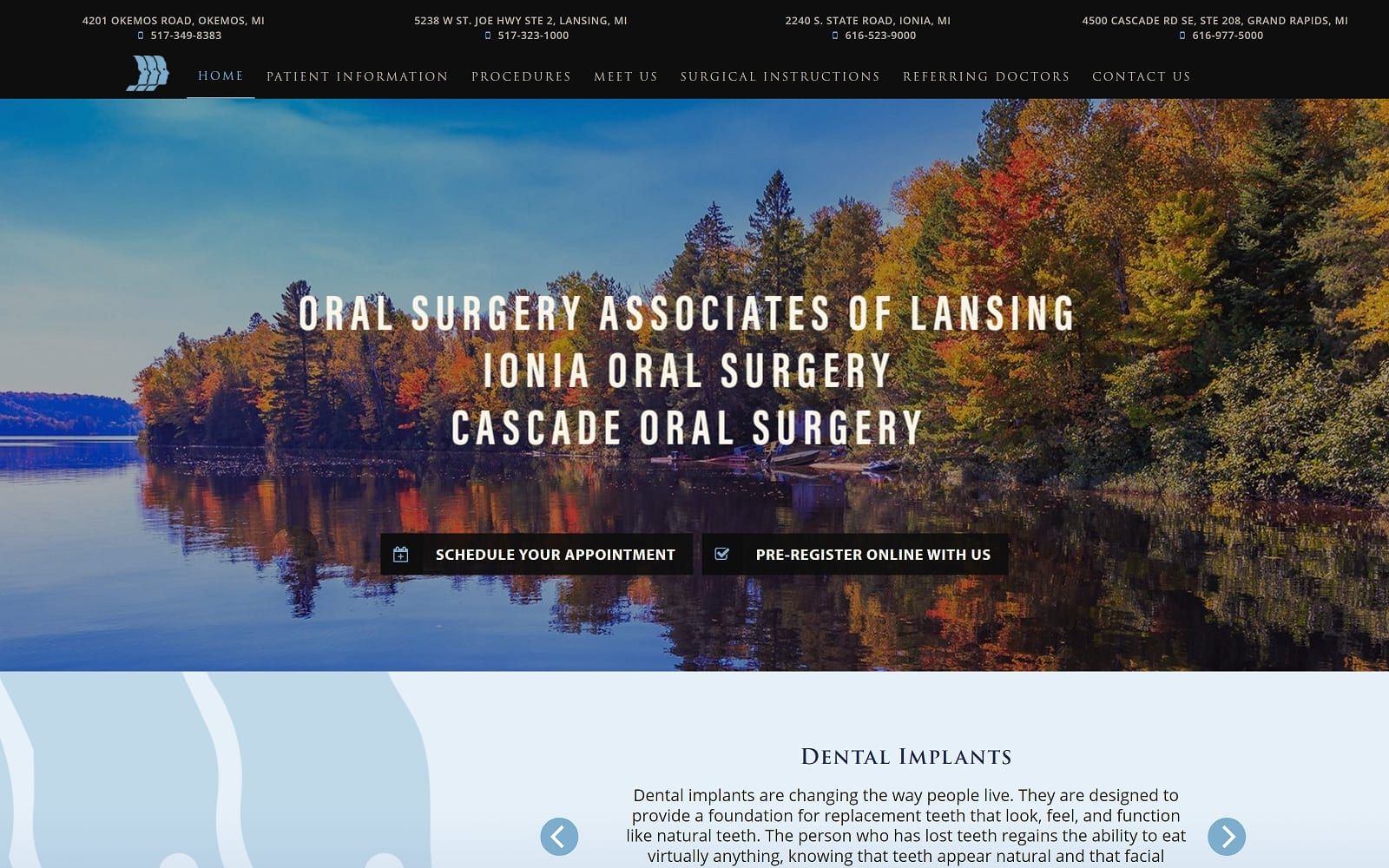 The screenshot of cascade oral surgery osalansing. Com website