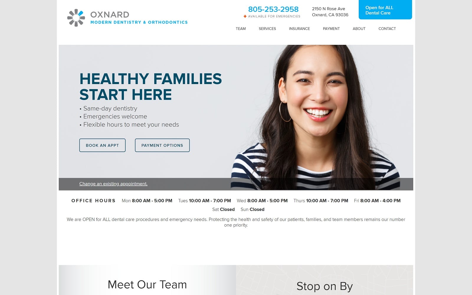 The screenshot of oxnard modern dentistry and orthodontics oxnardmoderndentistry. Com website