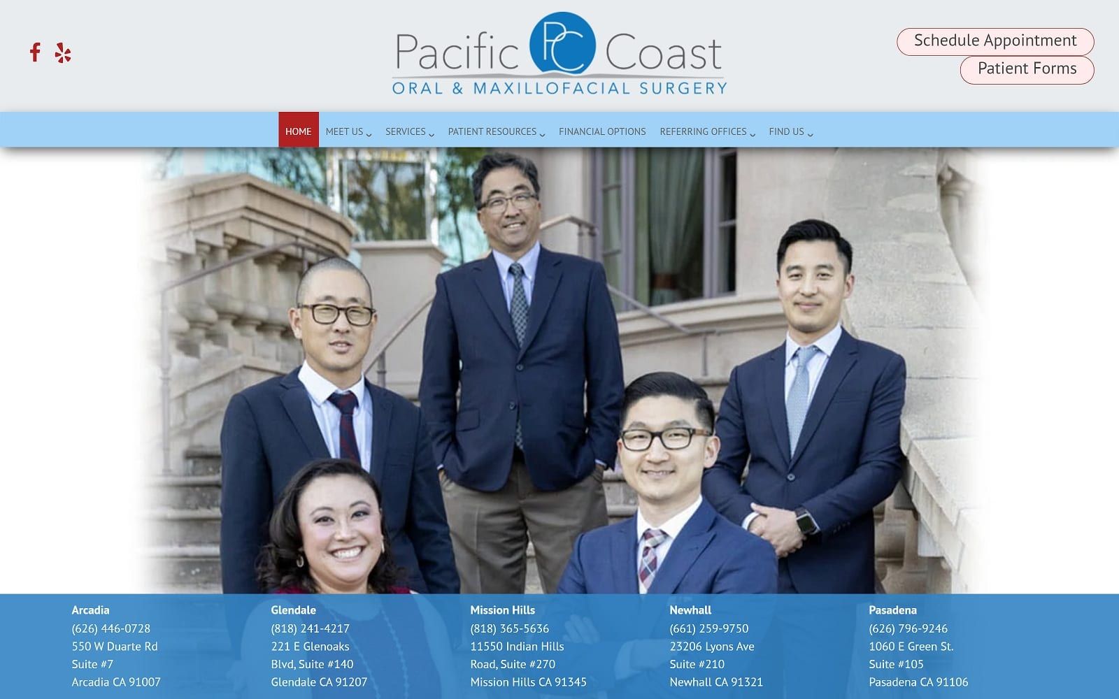 The screenshot of pacific coast oral & maxillofacial surgery pacificcoastoms. Com website