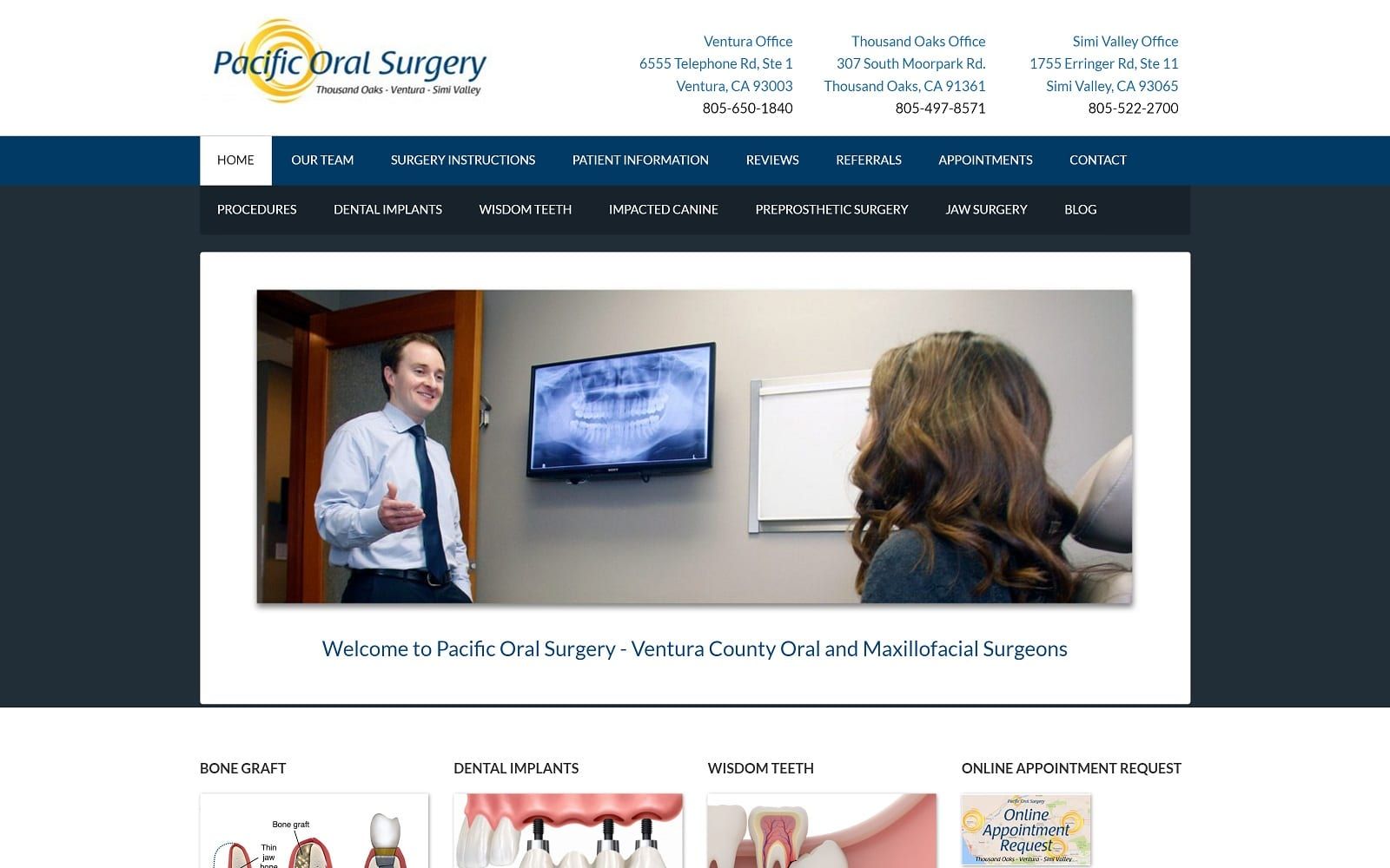 The screenshot of pacific oral surgery - dr. Jacobs pacificoralsurgeon. Com website