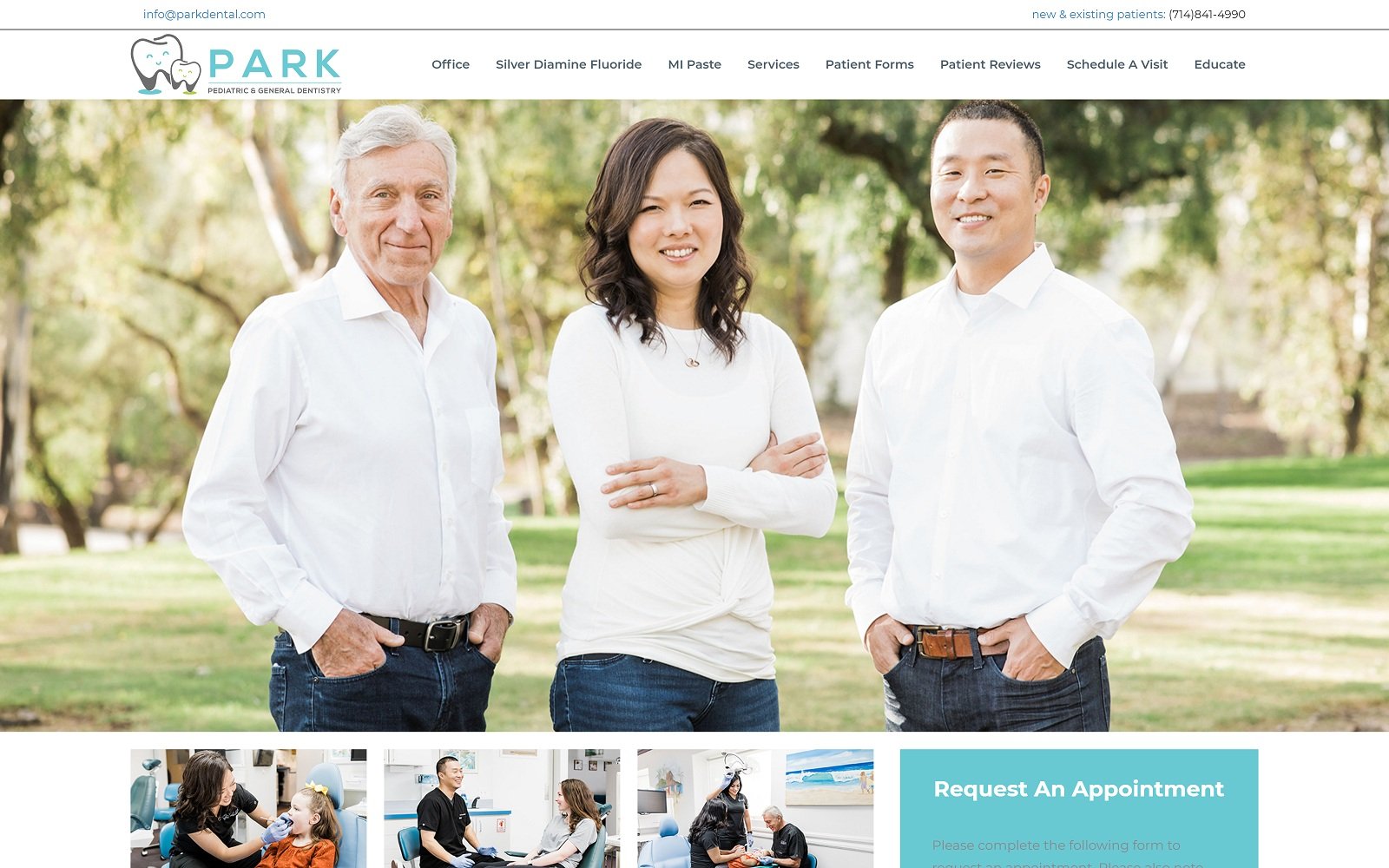 The screenshot of park pediatric and general dentistry parkdentalhb. Com website