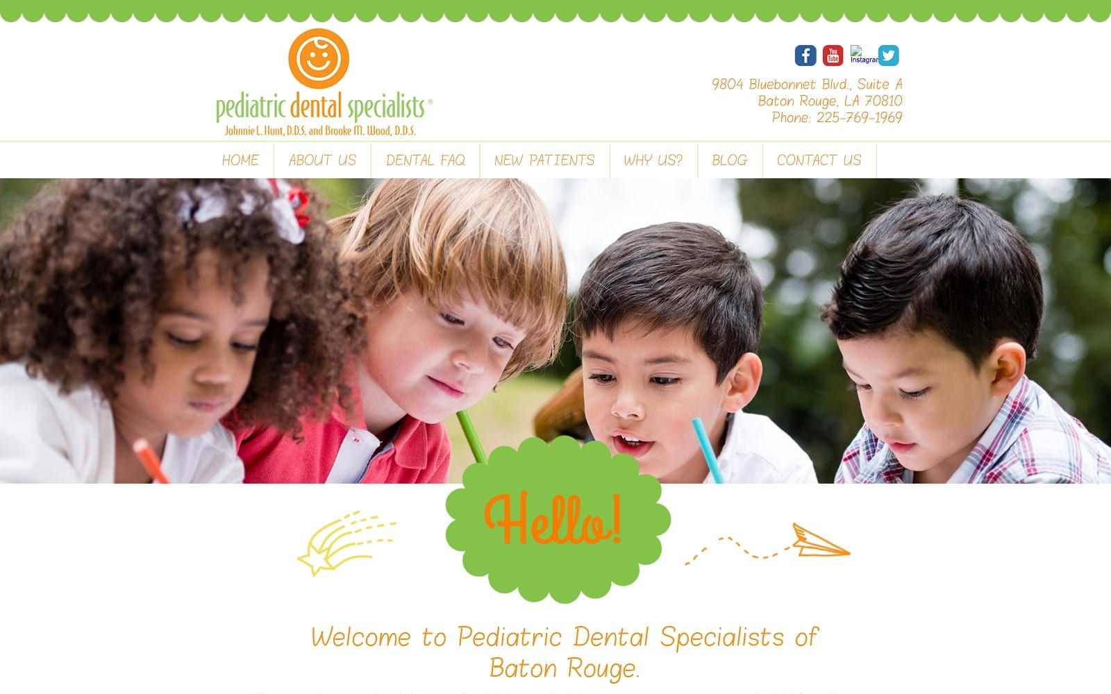 The screenshot of pediatric dental specialists pdsbr. Com dr. Johnnie l. Hunt website