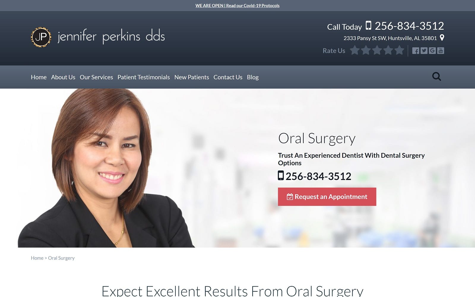 The screenshot of perkinsdentistry. Com dr. Jennifer perkins website