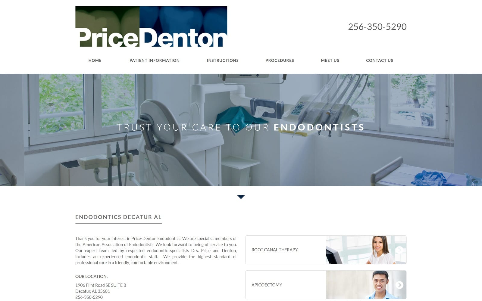 The screenshot of madison endodontics llc pricedenton. Com website