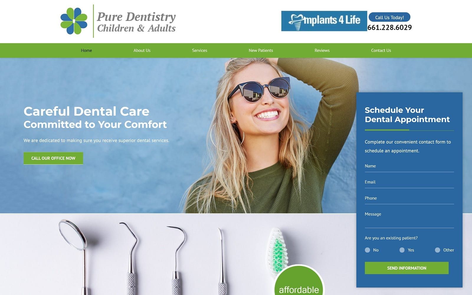The screenshot of pure dentistry children & adults puredentistrychildrenandadults. Com website