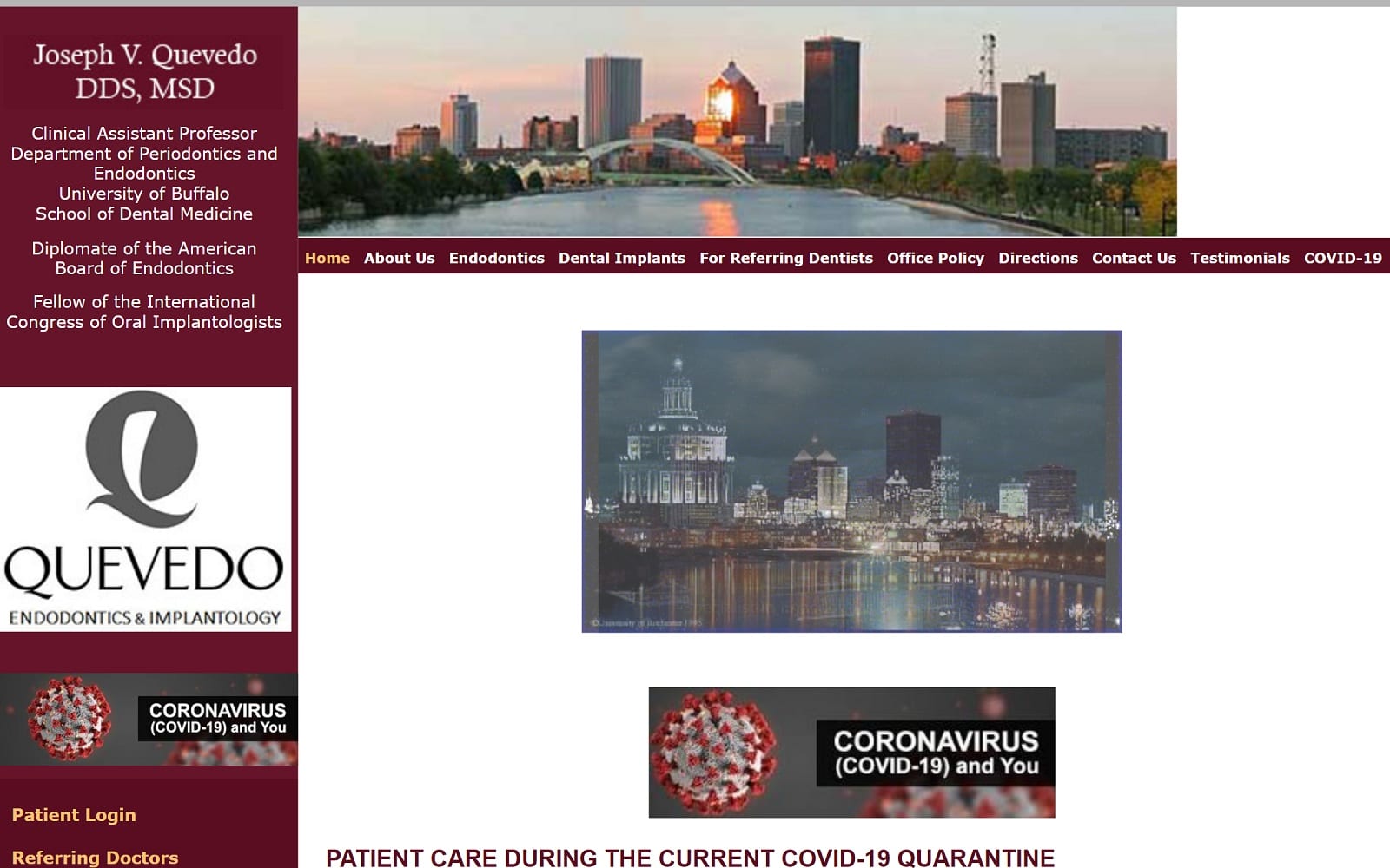 The screenshot of quevedo endodontics & implantology quevedorootcanal. Com dr. Joseph v. Quevedo website