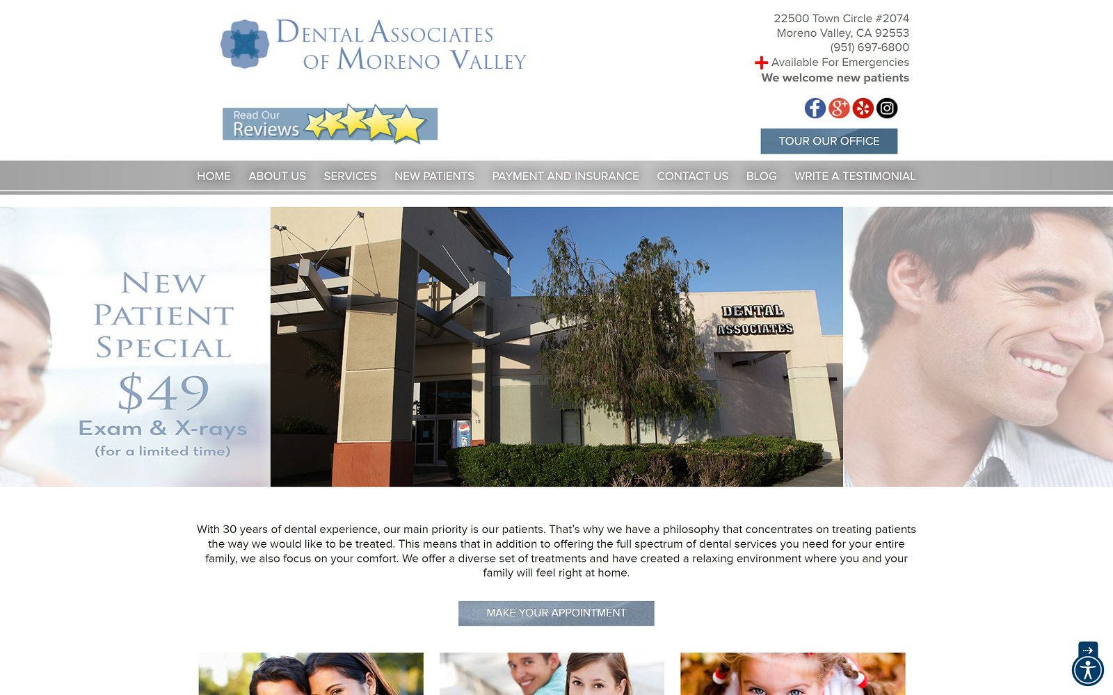 The screenshot of dental associates of moreno valley riversidedentalgroup. Com/morenovalley website