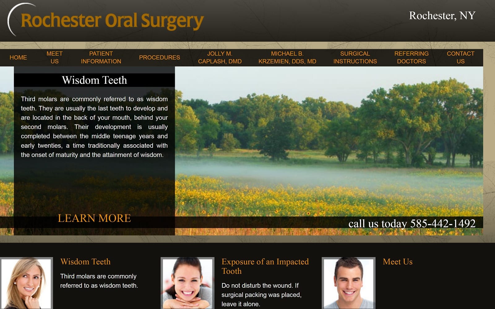 The screenshot of rochester oral surgery: dr. Jolly caplash rochesteroralsurgery. Com website