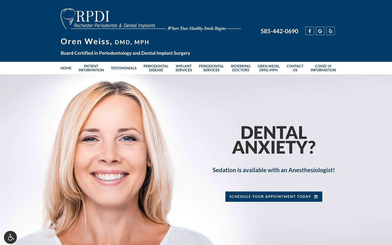 The screenshot of rochester periodontal & dental implants rochesterperiodontal. Com dr. Oren weiss website