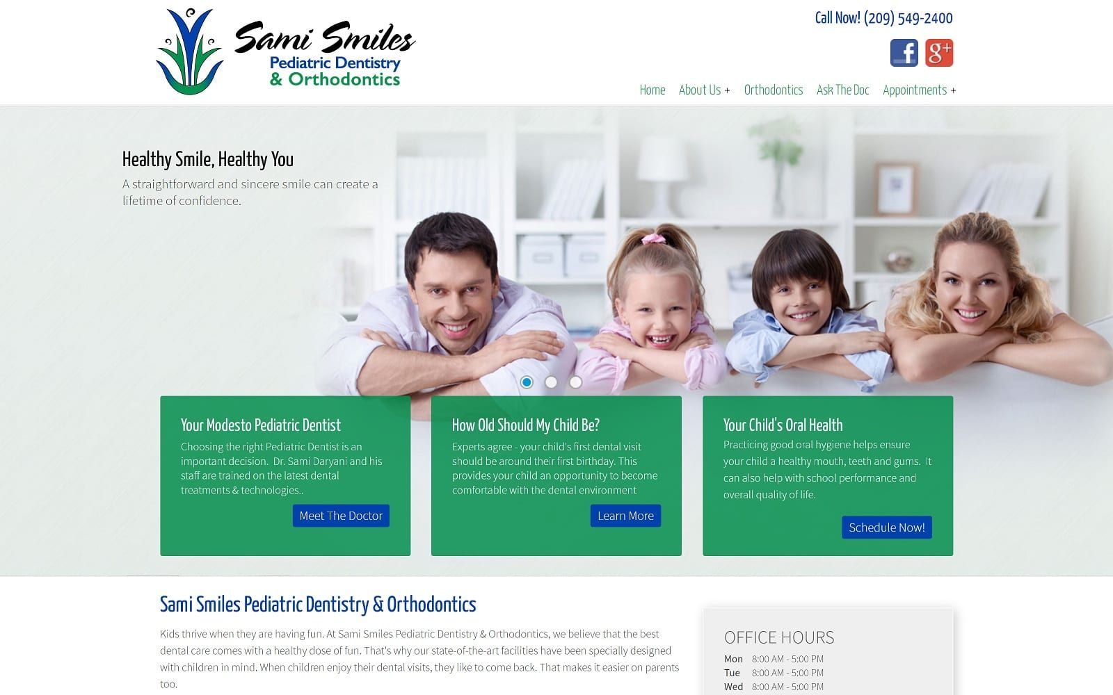 The screenshot of sami smiles pediatric dentistry & orthodontics samismilesdental. Com website
