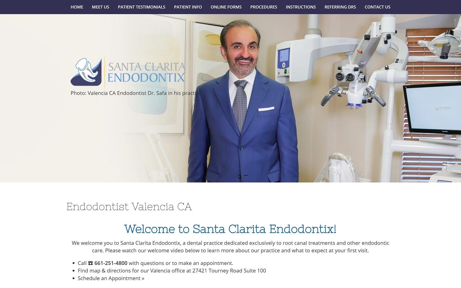 The screenshot of santa clarita endodontix santaclaritaendodontix. Com dr. Younes safa website