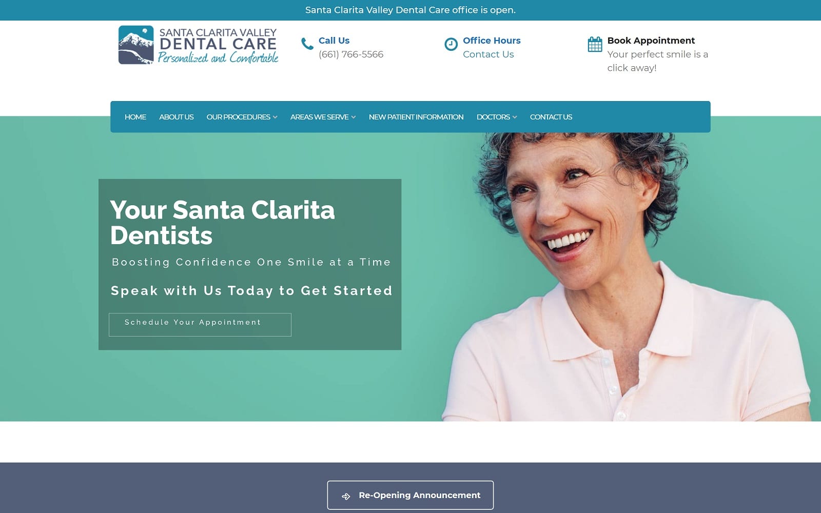 The screenshot of santa clarita valley dental care scvdentalcare. Com website