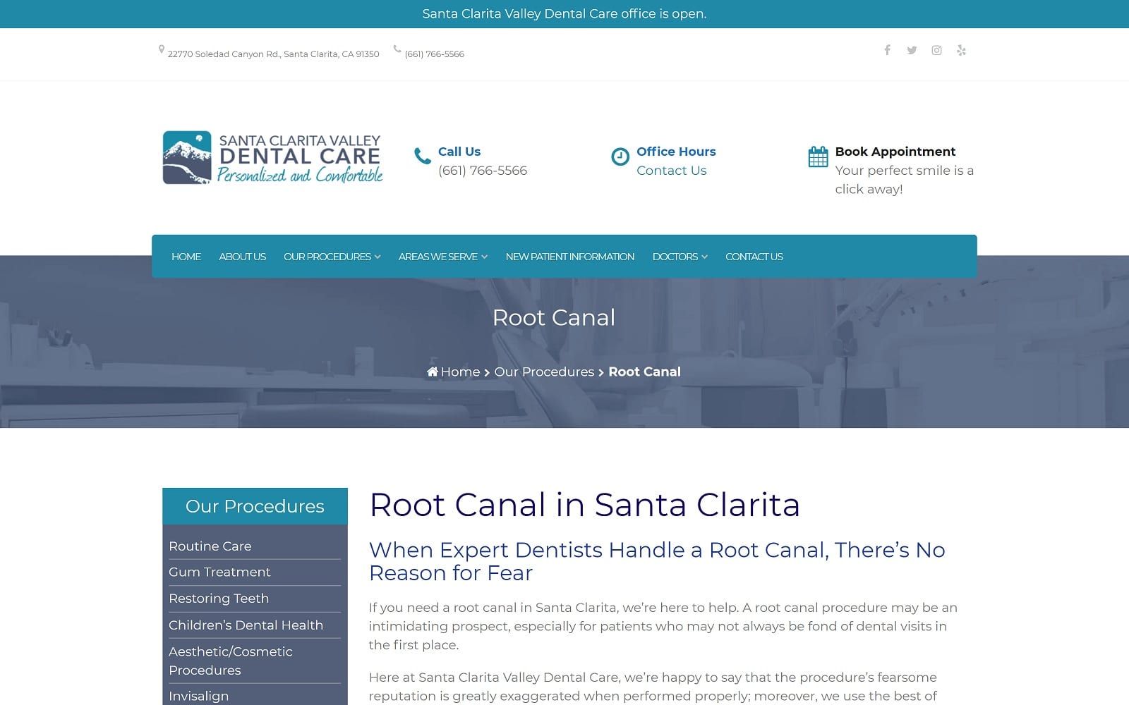 The screenshot of santa clarita valley dental care scvdentalcare. Com website