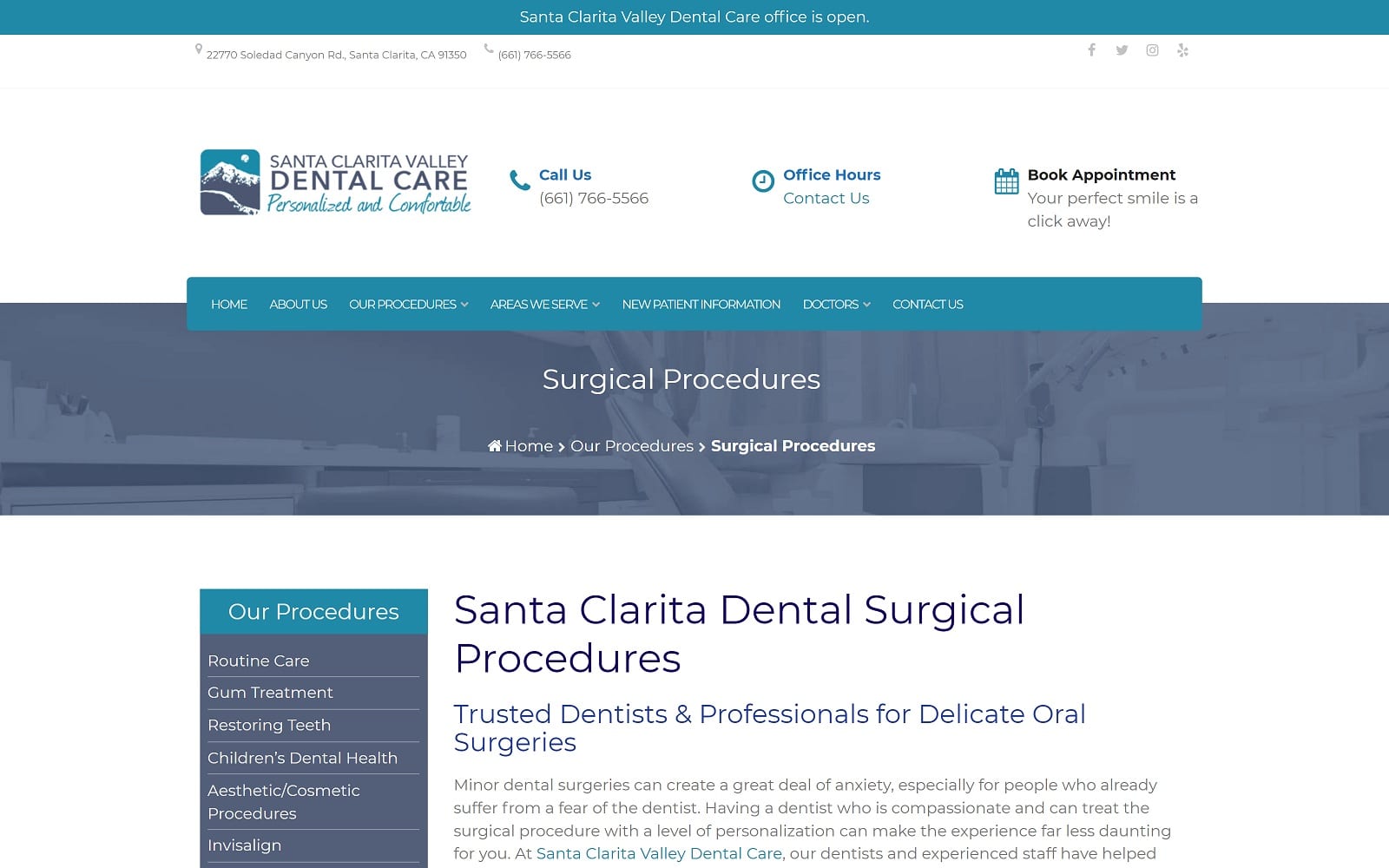 The screenshot of santa clarita valley dental care scvdentalcare. Com website