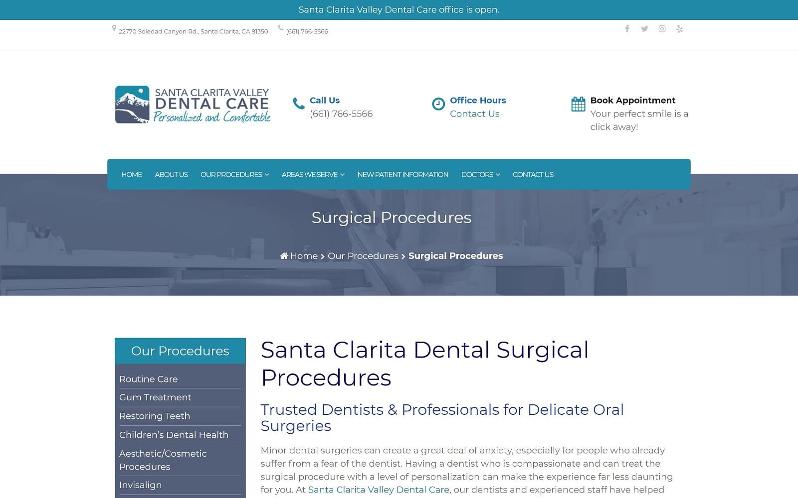The screenshot of santa clarita valley dental care scvdentalcare. Com website