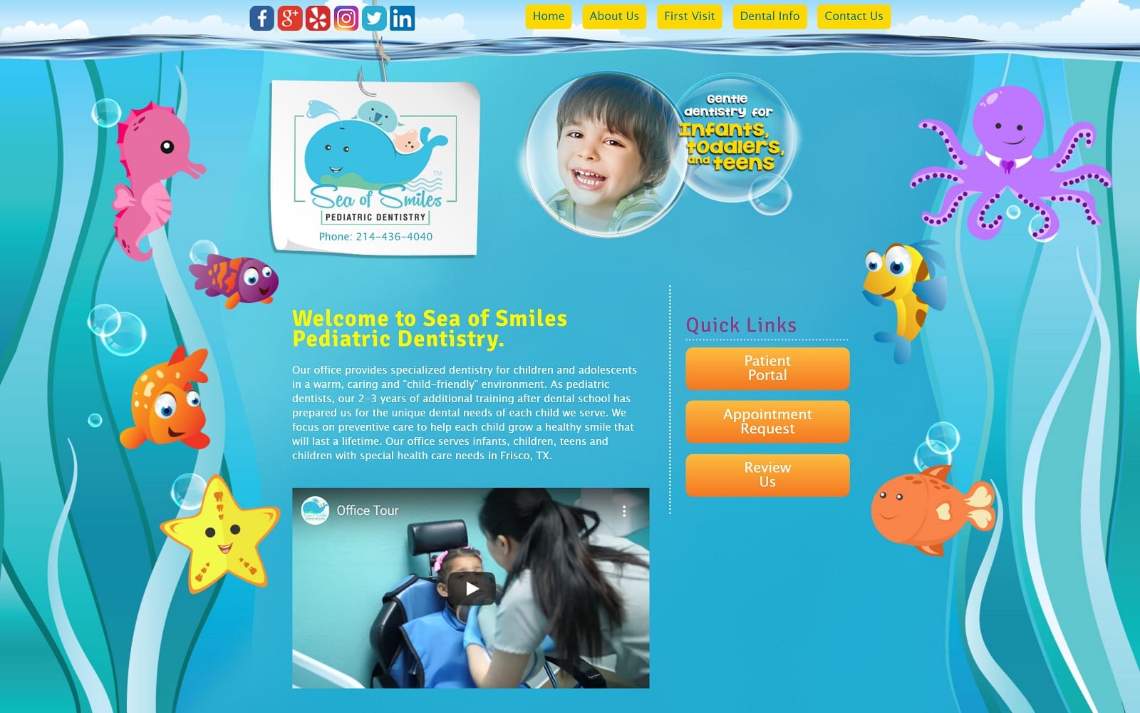 The screenshot of sea of smiles pediatric dentistry seaofsmilespediatricdentistry. Com website