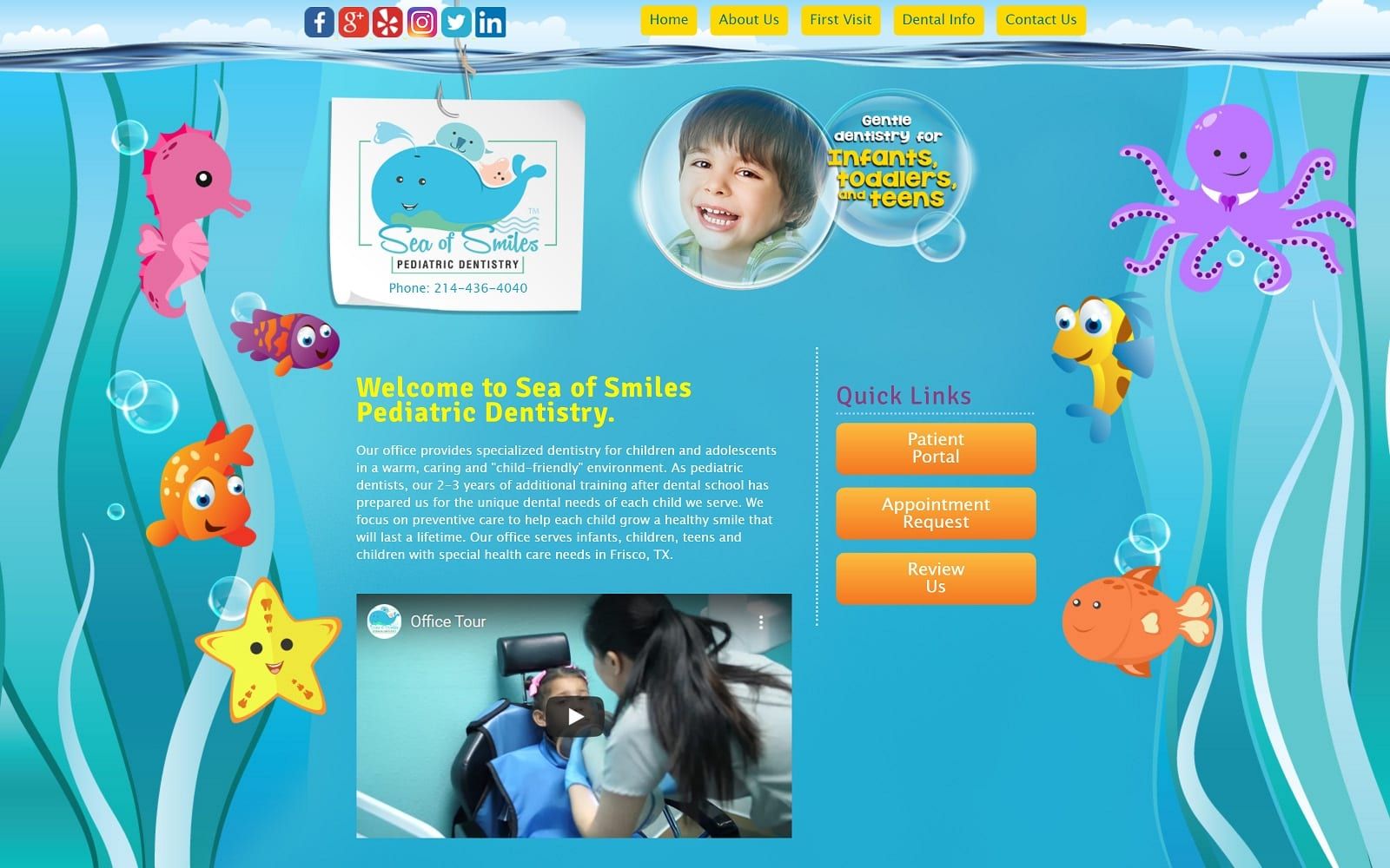The screenshot of sea of smiles pediatric dentistry seaofsmilespediatricdentistry. Com website