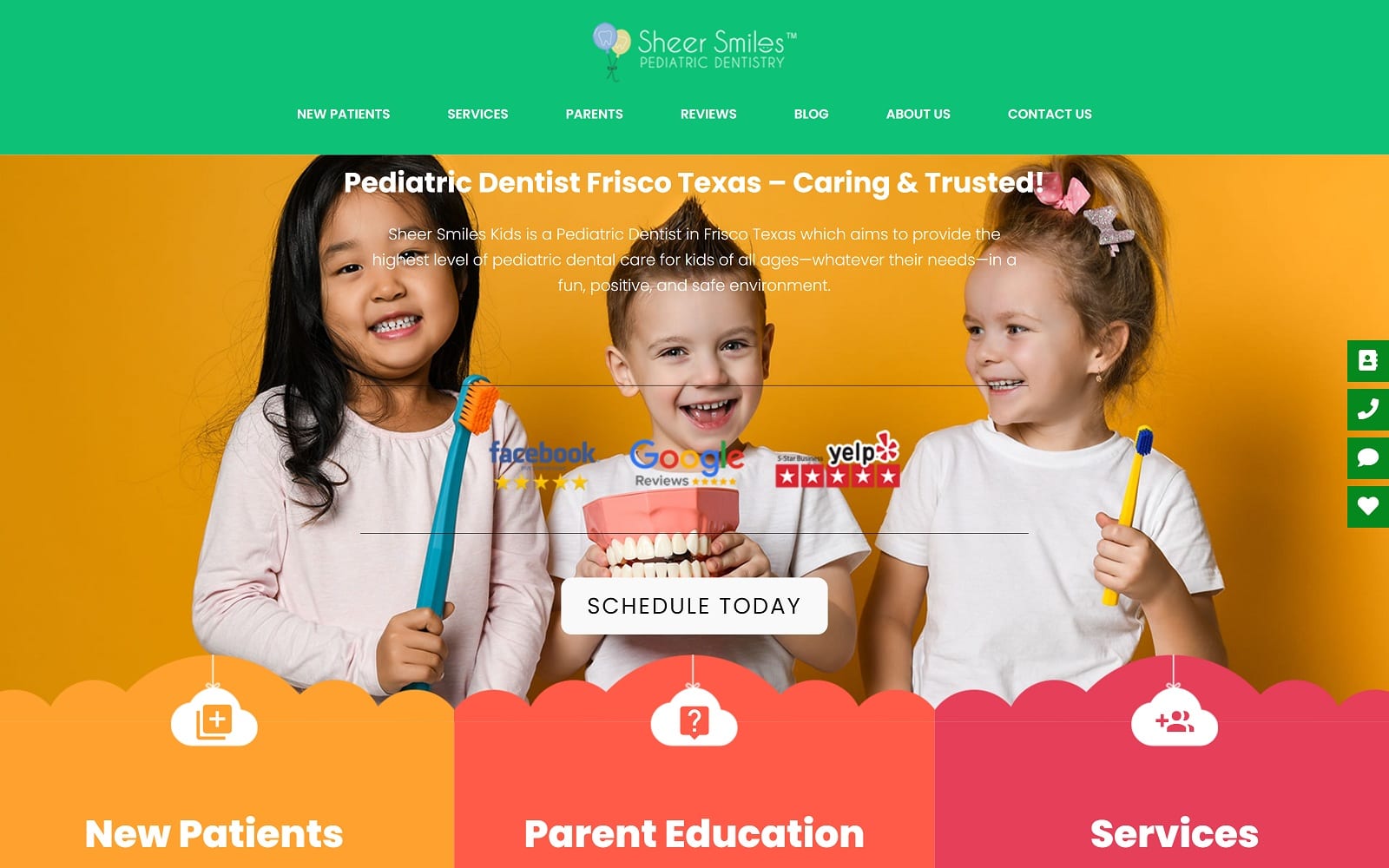 The screenshot of sheer smiles pediatric dentistry sheersmileskids. Com website