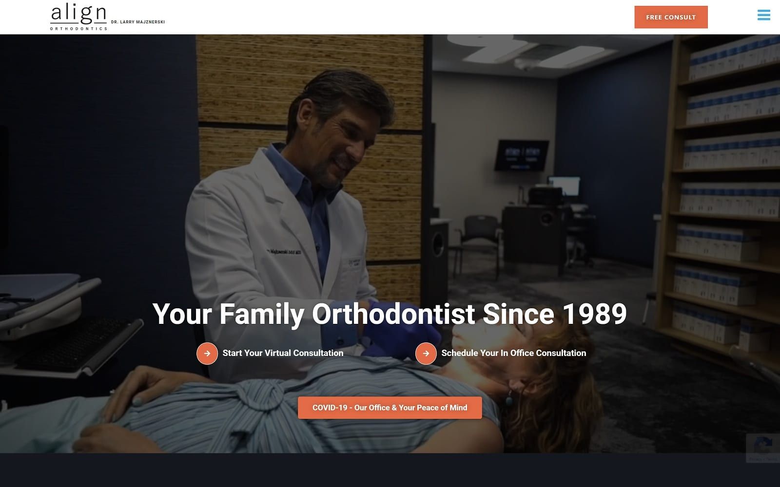 The screenshot of larry majznerski dds, msd - align orthodontics smilesbydrm. Com website