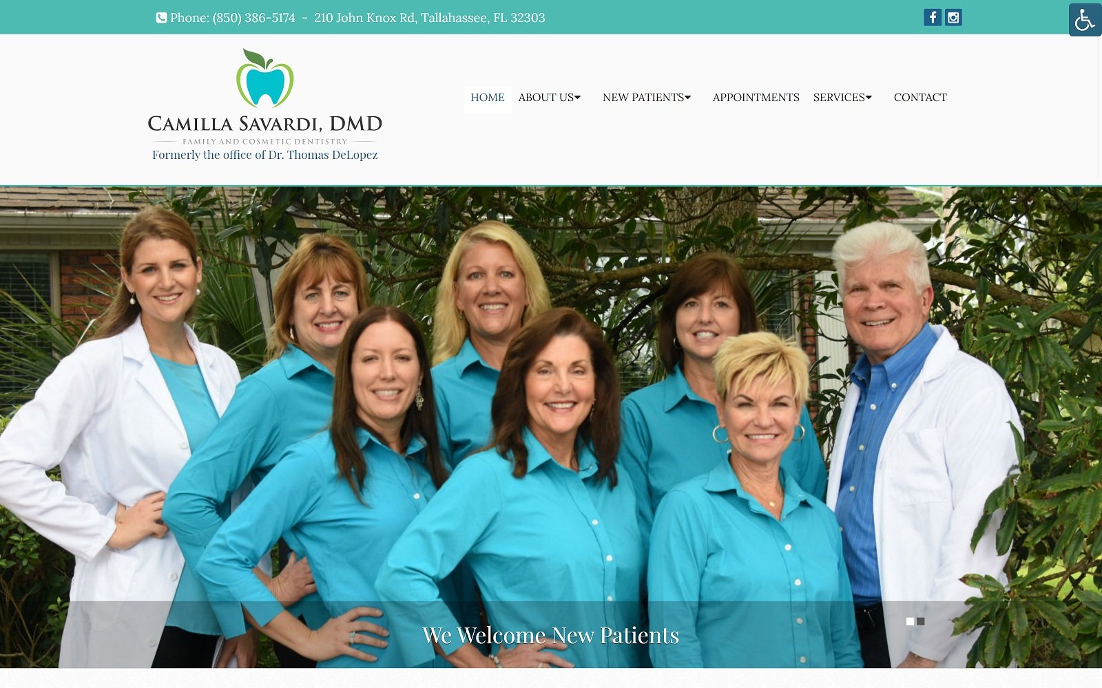 The screenshot of camilla savardi, dmd - smile tallahassee smiletallahassee. Com website