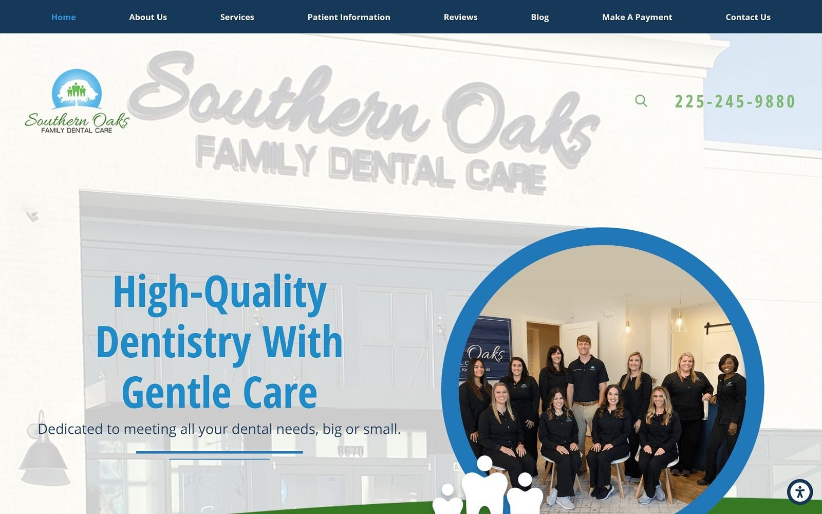 The screenshot of southern oaks family dental care southernoaksfamilydental. Com website
