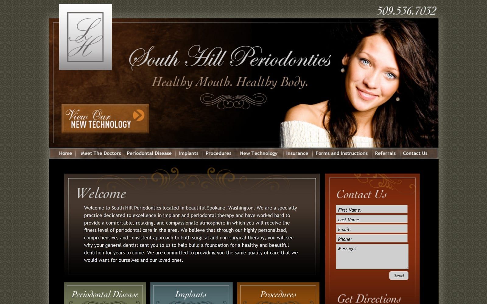 The screenshot of south hill periodontics southhillperio. Com website