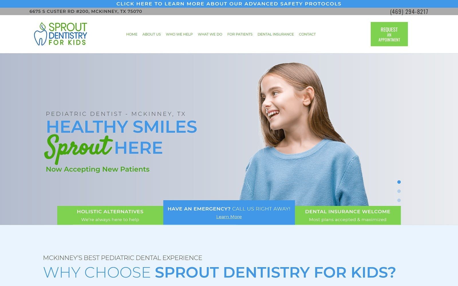 The screenshot of sprout dentistry for kids sproutdentistryforkids. Com website
