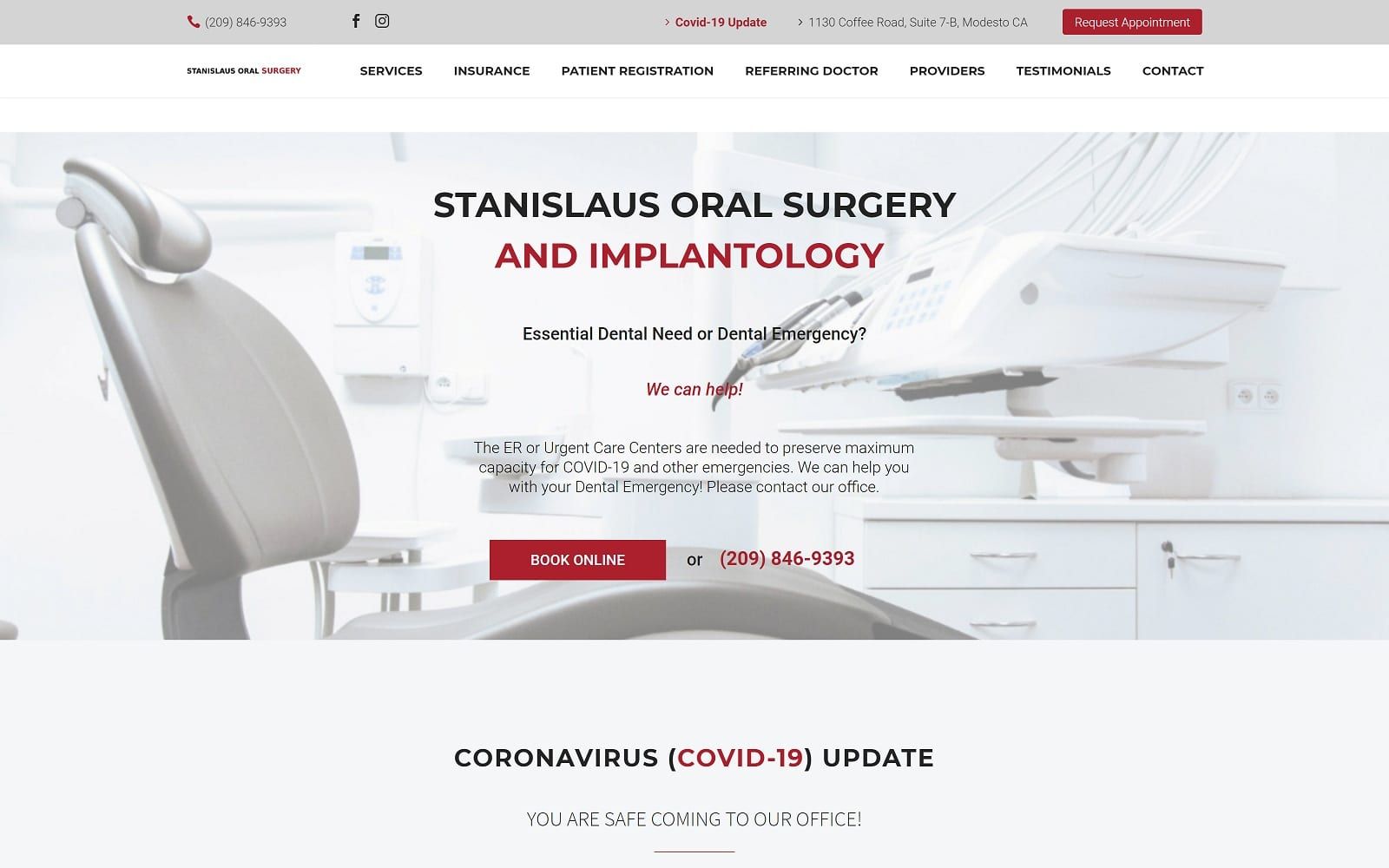 The screenshot of stanislaus oral surgery & implantology stanislausoralsurgery. Com website