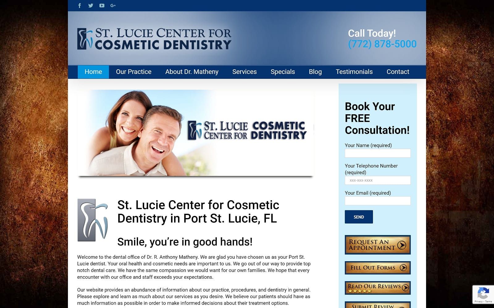 The screenshot of st. Lucie center for cosmetic dentistry stluciedentist. Com dr. R. Anthony matheny website
