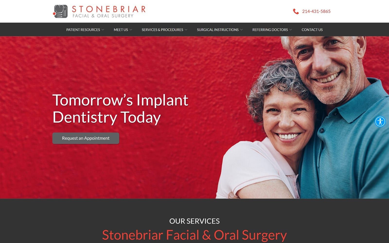 The screenshot of stonebriar facial & oral surgery stonebriarfaces. Com website