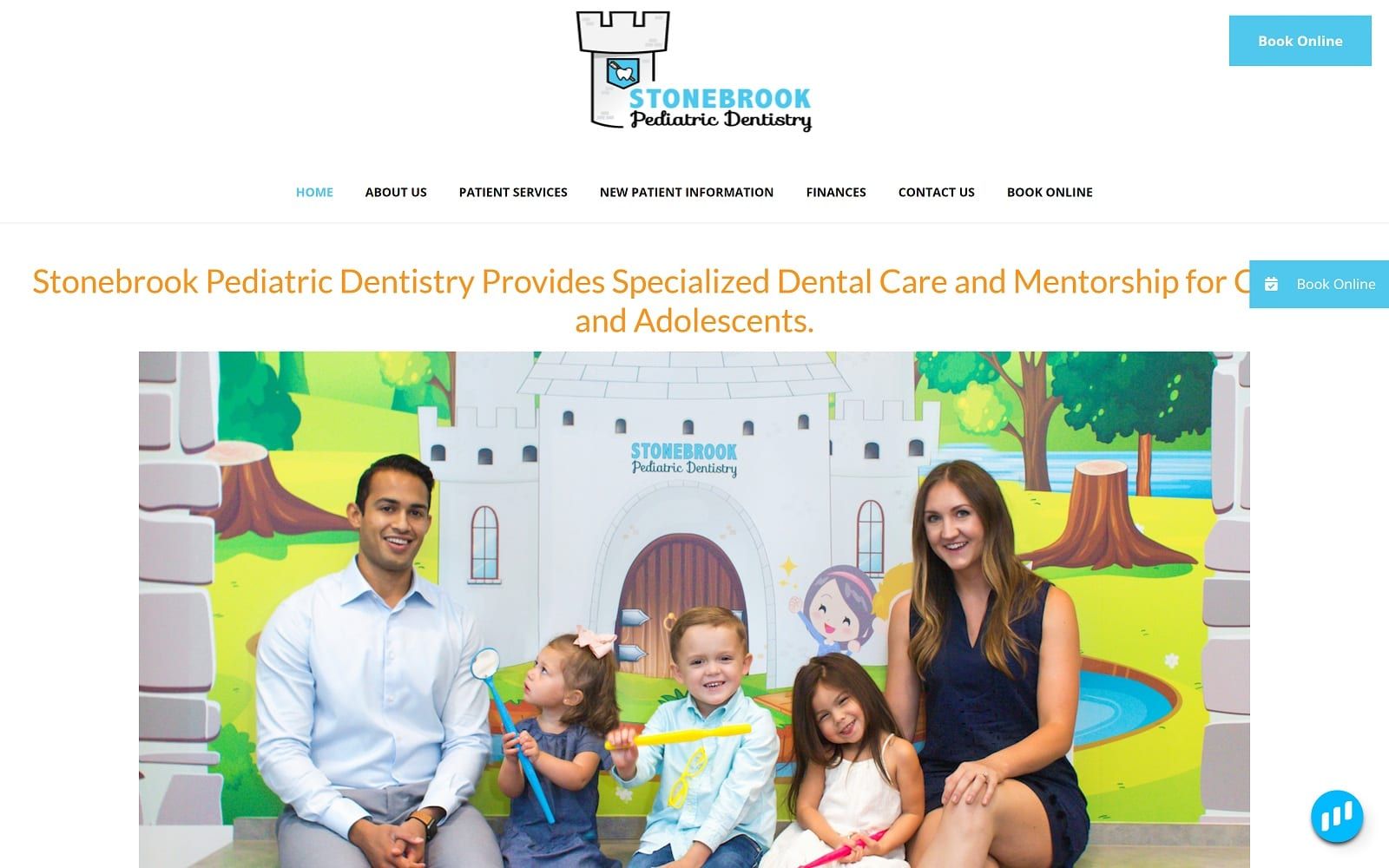 The screenshot of stonebrook pediatric dentistry stonebrookpediatricdentistry. Com website