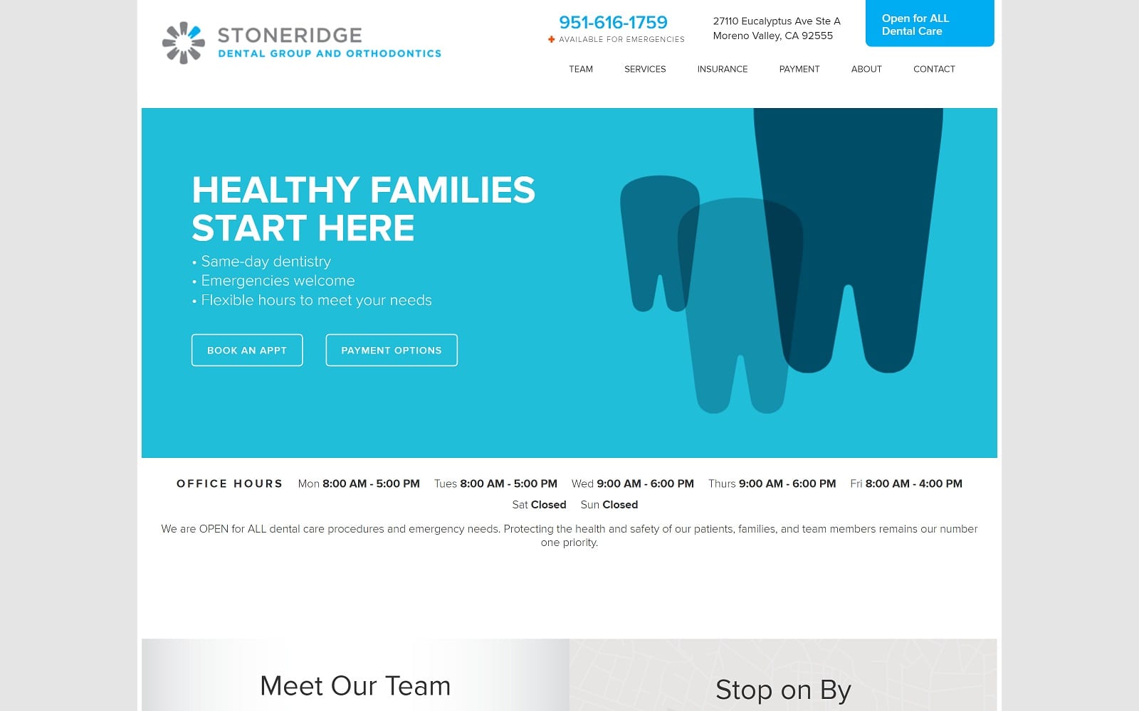 The screenshot of stoneridge dental group and orthodontics stoneridgedentalgroup. Com website