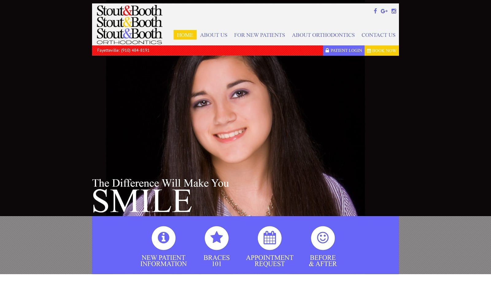 The screenshot of stout & booth orthodontics stoutandbooth. Com website
