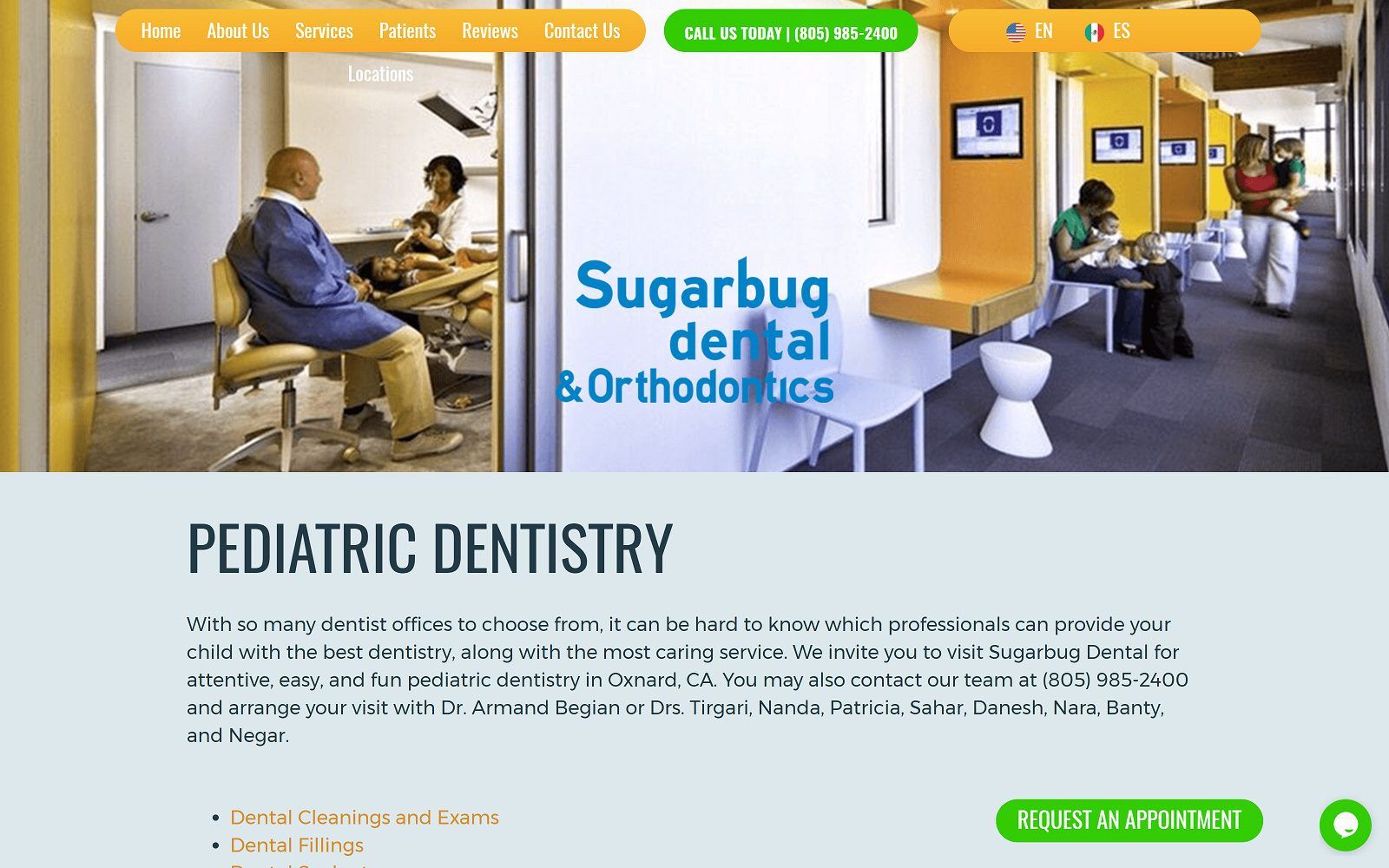 The screenshot of sugarbug dental sugarbugdental. Com dr. Armand begian website