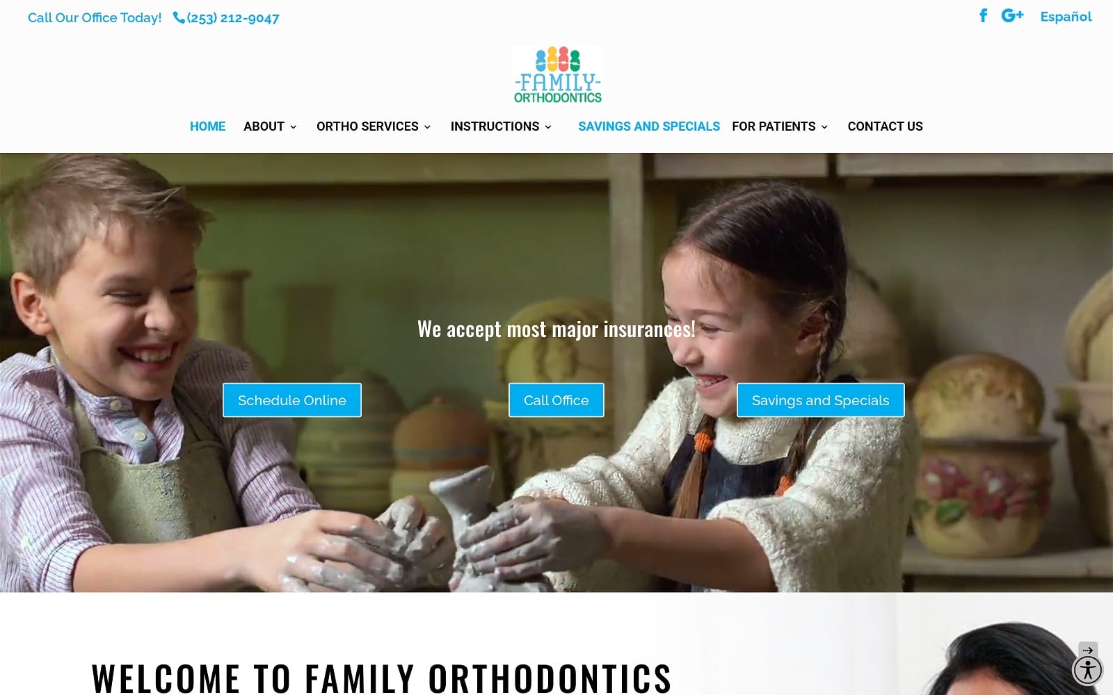 The screenshot of family orthodontics tacomafamilyortho. Com website