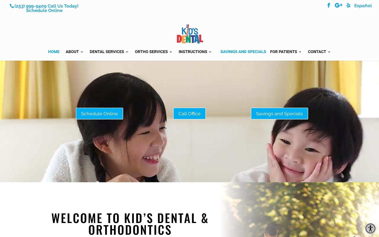 The screenshot of kid's dental tacomakidsdental. Com dr. Pragnya sheelam website