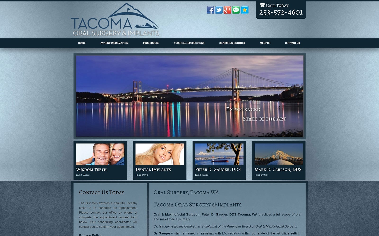 The screenshot of tacoma oral surgery & implants - dr. Peter d gauger tacomaosi. Com website