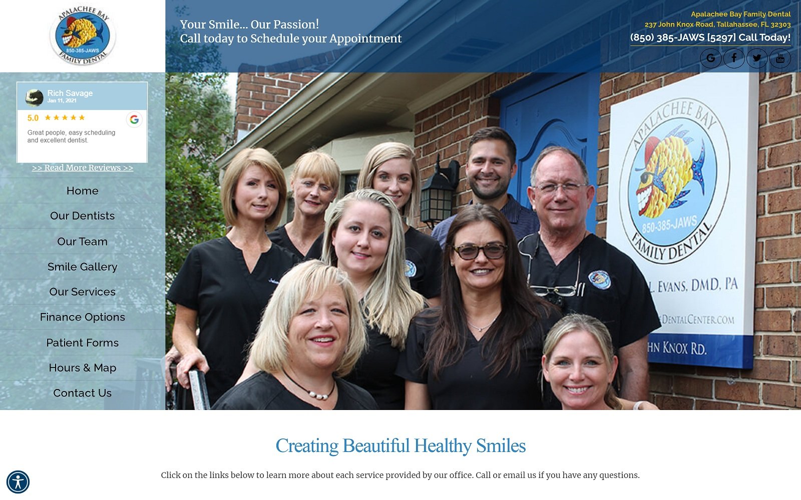 The screenshot of apalachee bay family dental tallahasseedentalcenter. Com dr. Douglas l. Evans website