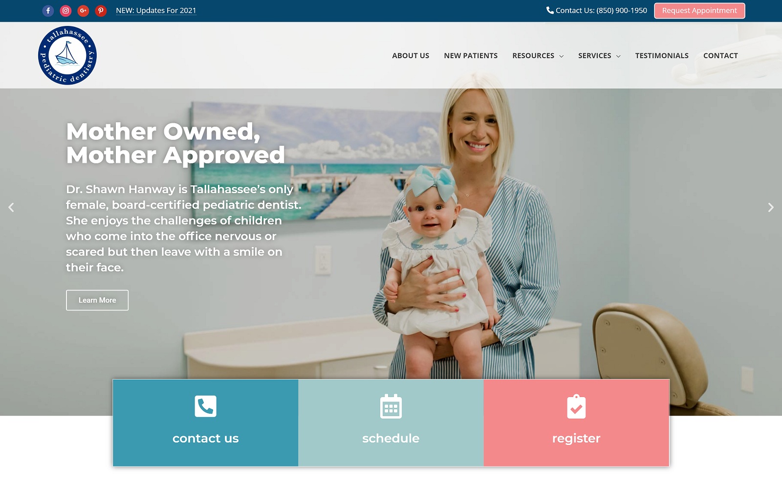 The screenshot of tallahassee pediatric dentistry tallahasseepediatricdentistry. Com dr. Shawn hanway website