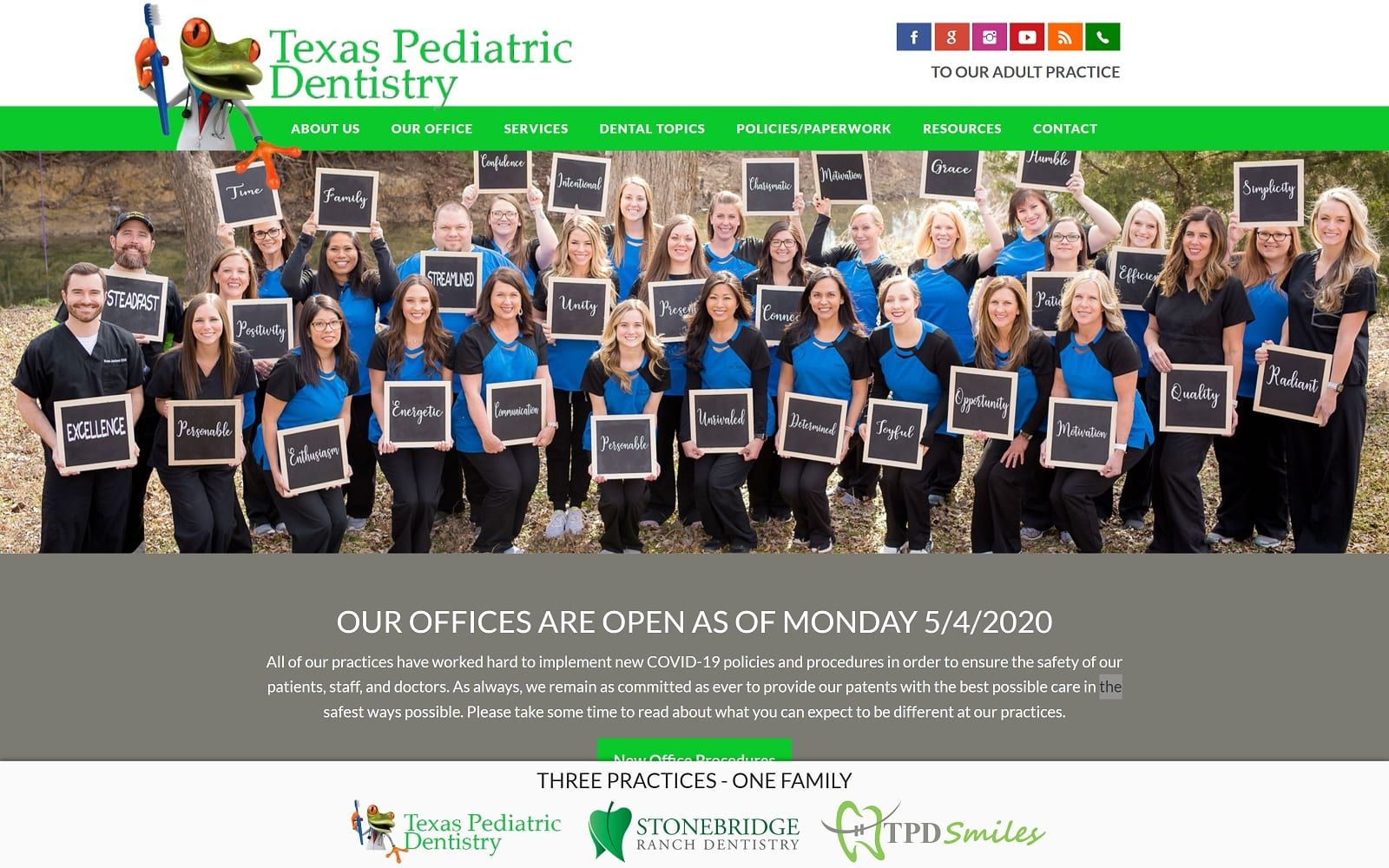 The screenshot of texas pediatric dentistry texaspediatricdentistry. Com website