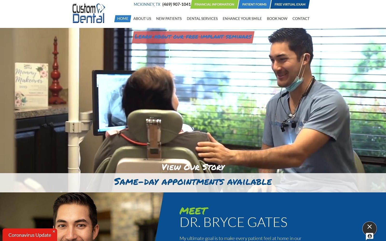The screenshot of custom dental of mckinney thedentistofmckinney. Com dr. Bryce gates website