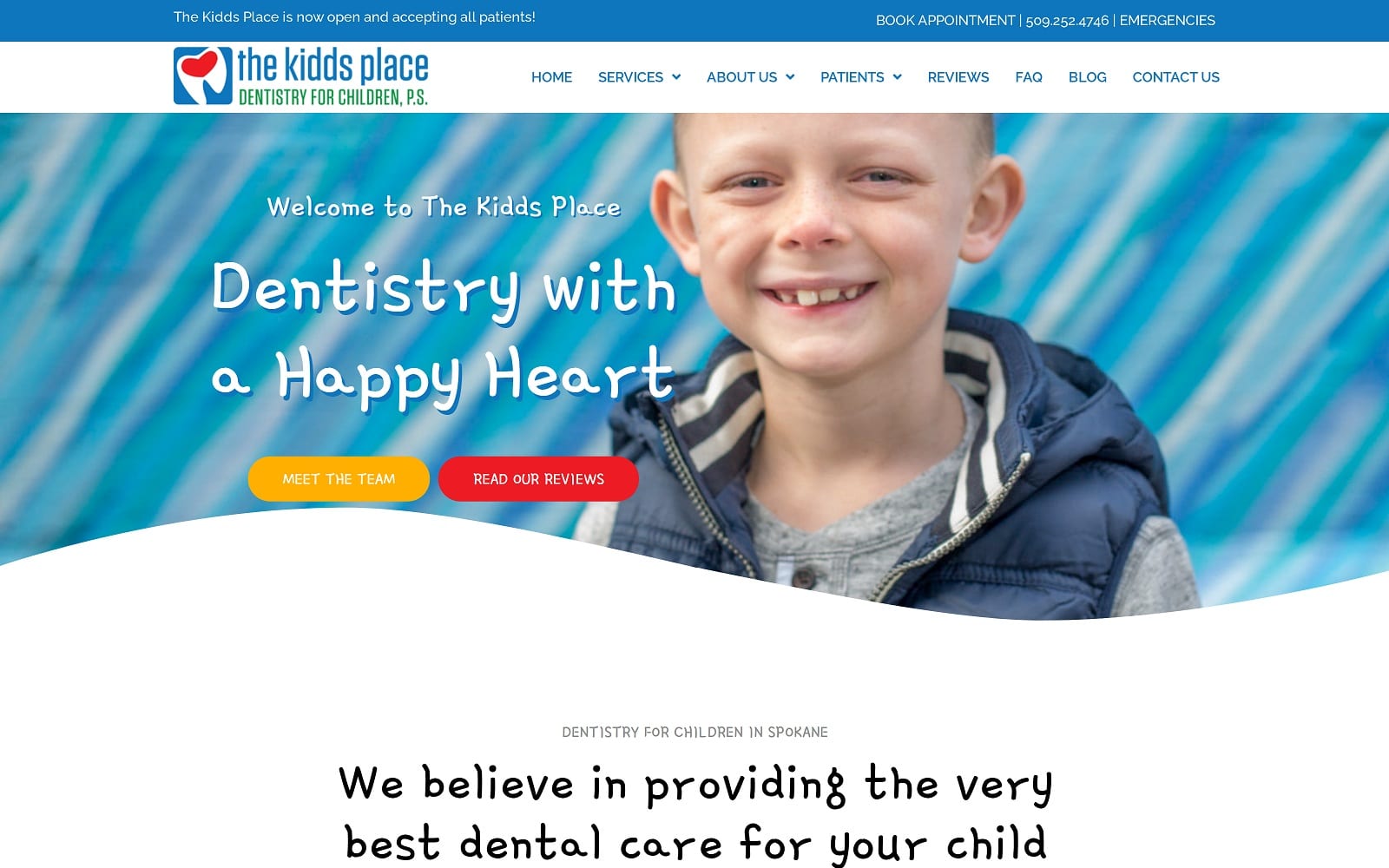 The screenshot of the kidds place dentistry for children thekiddsplace. Com website