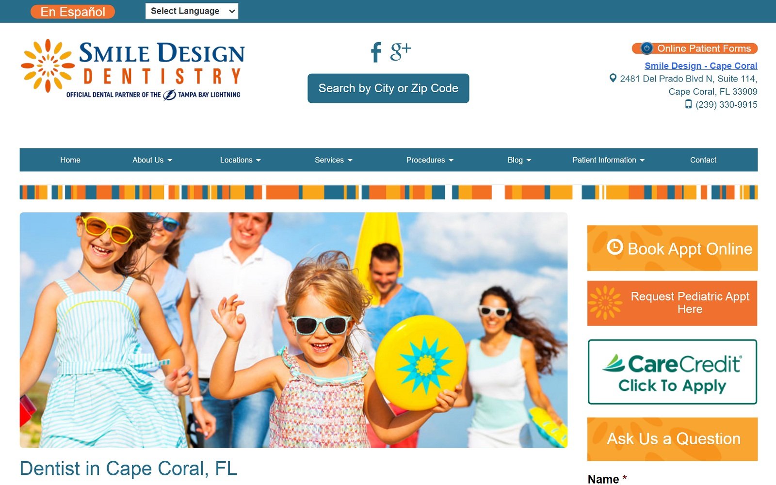 The screenshot of smile design dentistry thesmiledesign. Com/locations/cape-coral website