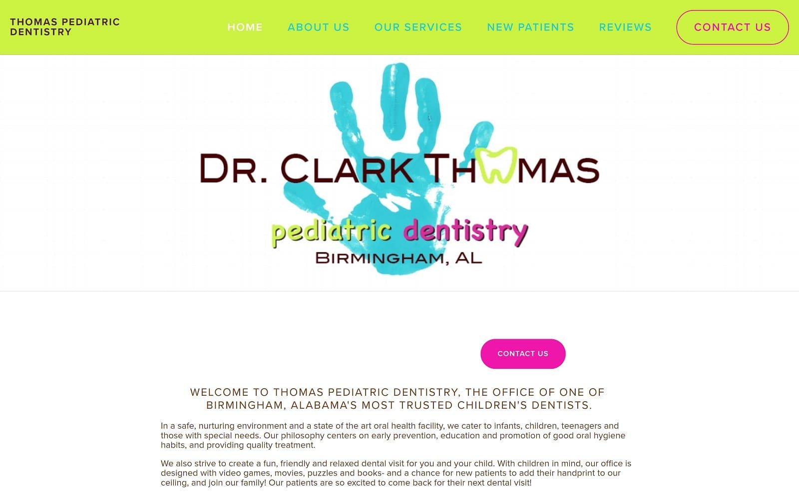 The screenshot of dr. Clark thomas, pediatric dentistry thomaspediatricdentistry. Com website