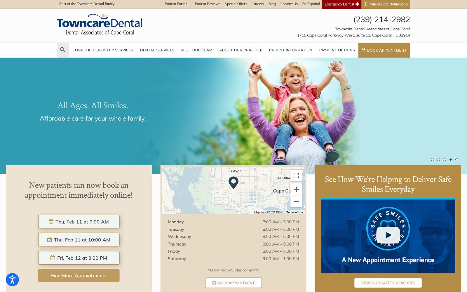 The screenshot of towncare dental associates of cape coral towncaredental. Com/locations/cape-coral website